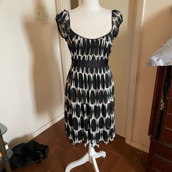 Speechless black white geometric print dress round neck size large cap sleeves - Picture 5 of 13